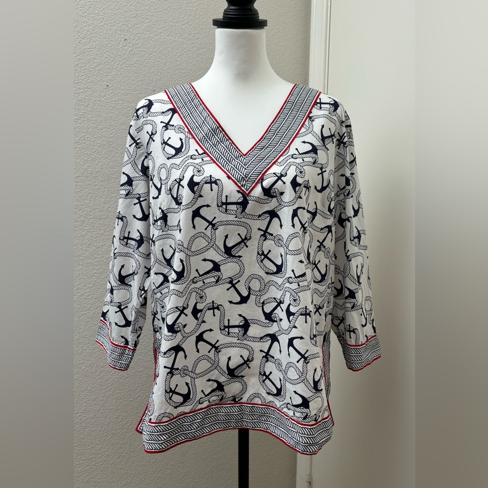 Princess Cruises anchors v-neck tunic size‎ large L, nautical print top